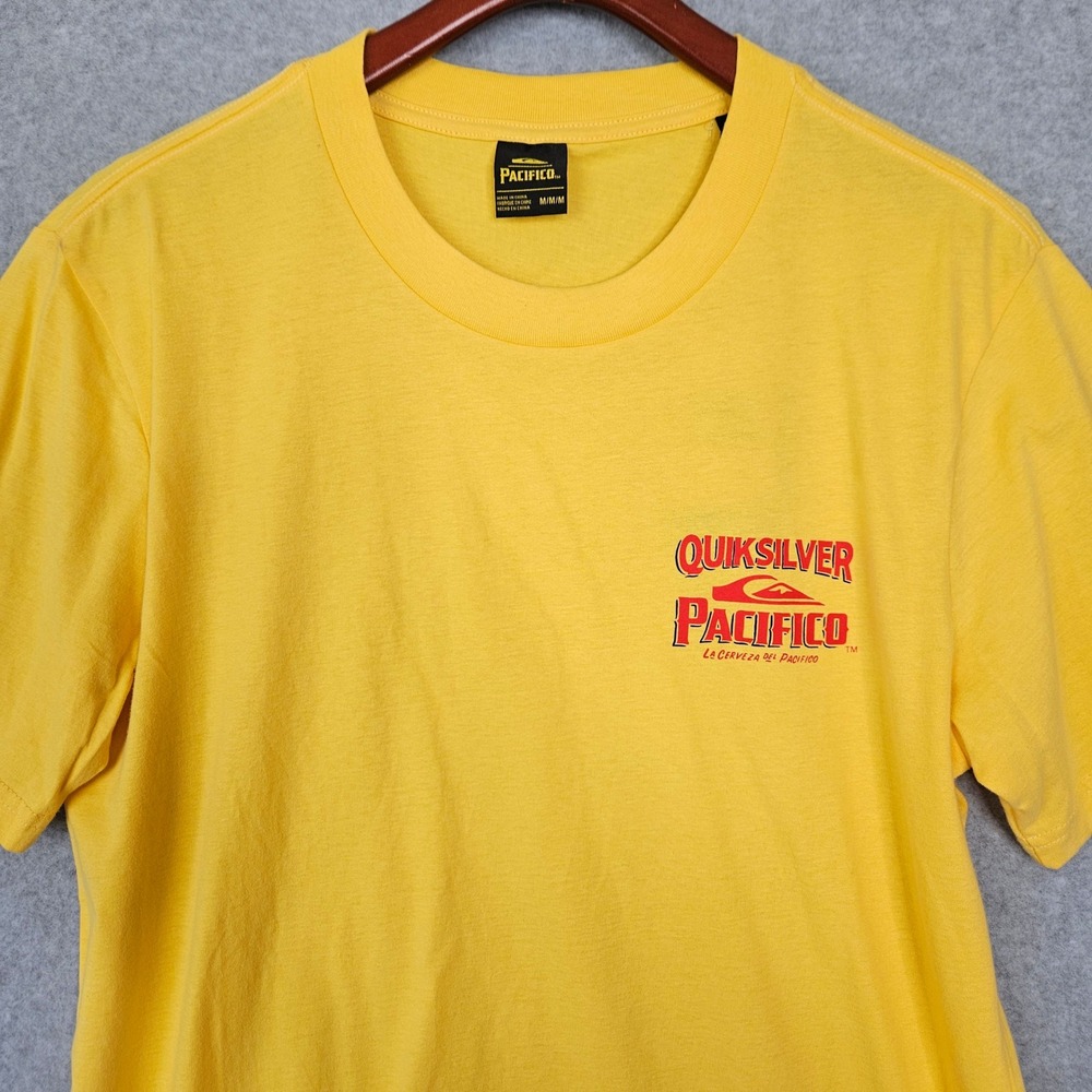 Quiksilver Pacifico Beer Graphic T-Shirt Solar Power Yellow Mens Medium New Soft